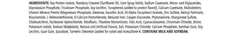 ingredient list for Herbalife Protein Mix Drink