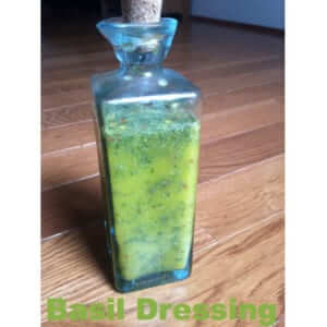 Fresh Basil Dressing in a glass bottle