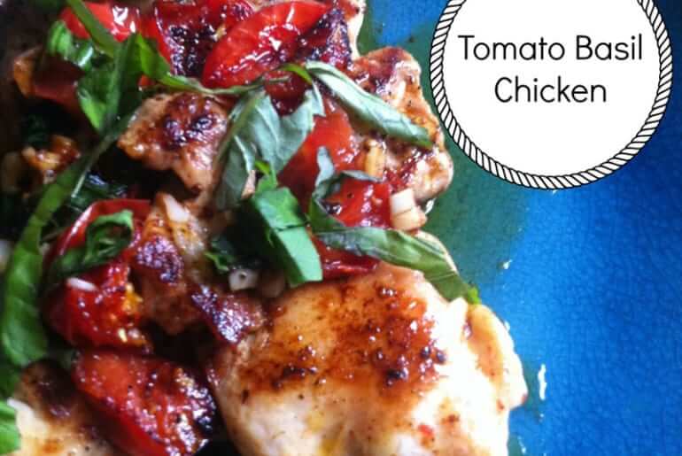 Paleo Tomato Basil Chicken! It's ready in under twenty minutes and is an easy, healthy dinner or lunch!