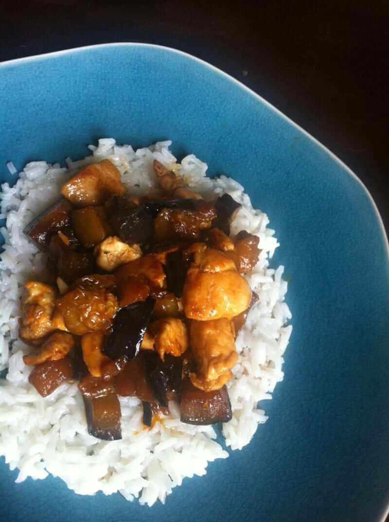 paleo chicken with eggplants on rice