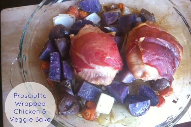 Prosciutto Wrapped Chicken and Veggies Bake