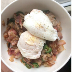 paleo poached eggs over Mexican hash