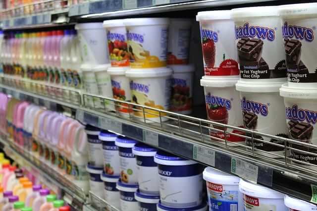 low-fat yogurts in a grocery store