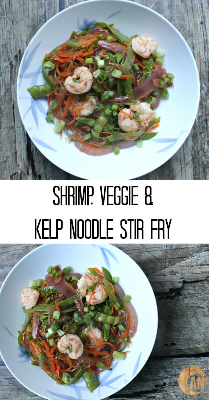 This easy Shrimp & Veggie Kelp Noodle Stir fry is a great option if you need to cook something quickly. A bunch of veggies, along with kelp noodles (which are freaking AMAZING in Asian dishes) in a stir fry sauce. It’s paleo, gluten-free and really, really good. #paleo #noodles