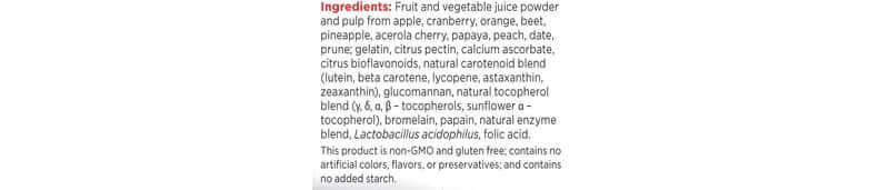 ingredients for juice plus supplements