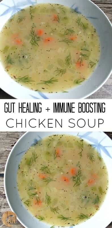 Gut Healing + Immune Boosting Chicken Soup! Making your own chicken broth from a whole roasted chicken is easy and the perfect healthy comfort food #healthyfood, #realfood,