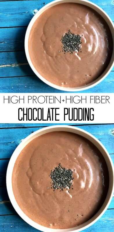 High Protein + High Fiber Chocolate Pudding - this healthy dessert is only sweetened with raw honey! #chocolatepudding, #highproteinrecipes
