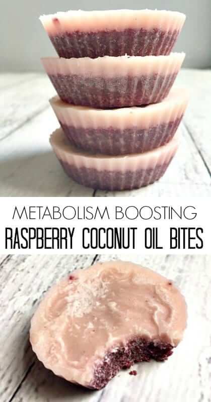Metabolism Boosting Raspberry Coconut Oil Bites aka. Coconut Raspberry Fat Bombs- these sweet treats are naturally sweetened with raw honey and flavored with freeze dried raspberries- a healthy dessert that improves gut function and boosts energy too! #keto, #fatbombs