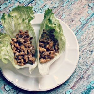 Paleo Chicken Lettuce Wraps on a white plate