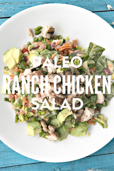 This easy Paleo Ranch Chicken Salad is a meal prep miracle! It makes for the perfect healthy easy office lunch! It's loaded with veggies, low-carb and the creamy paleo Ranch dressing is to-die-for! #chickensalad, #paleo