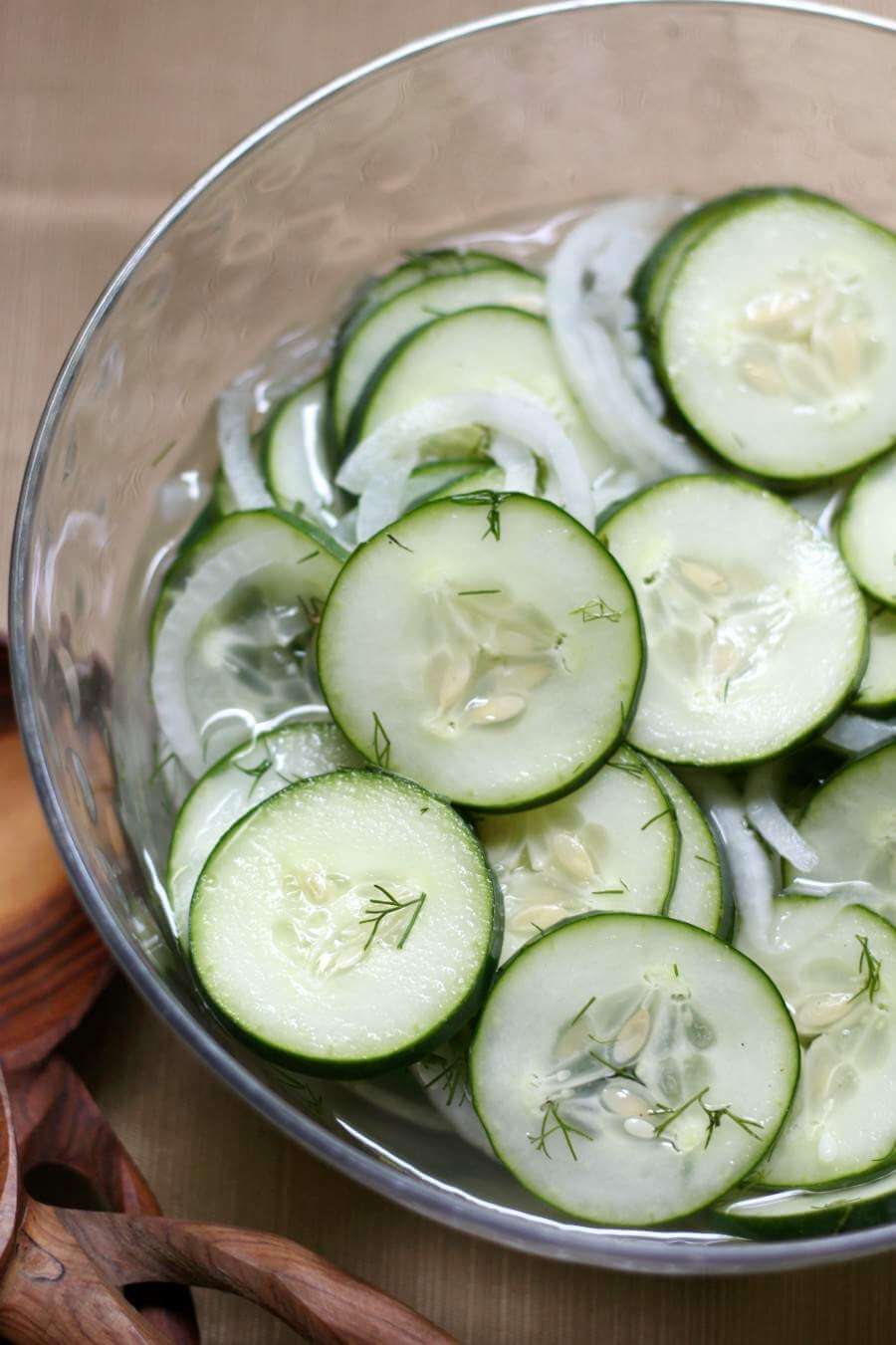 paleo cucumber salad in a glass bowl