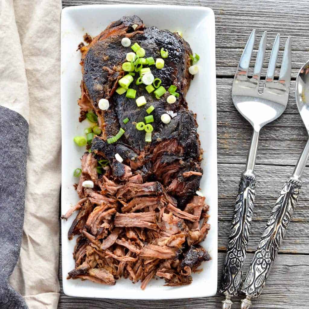 Slow Cooker Balsamic Roast served on a white plate 