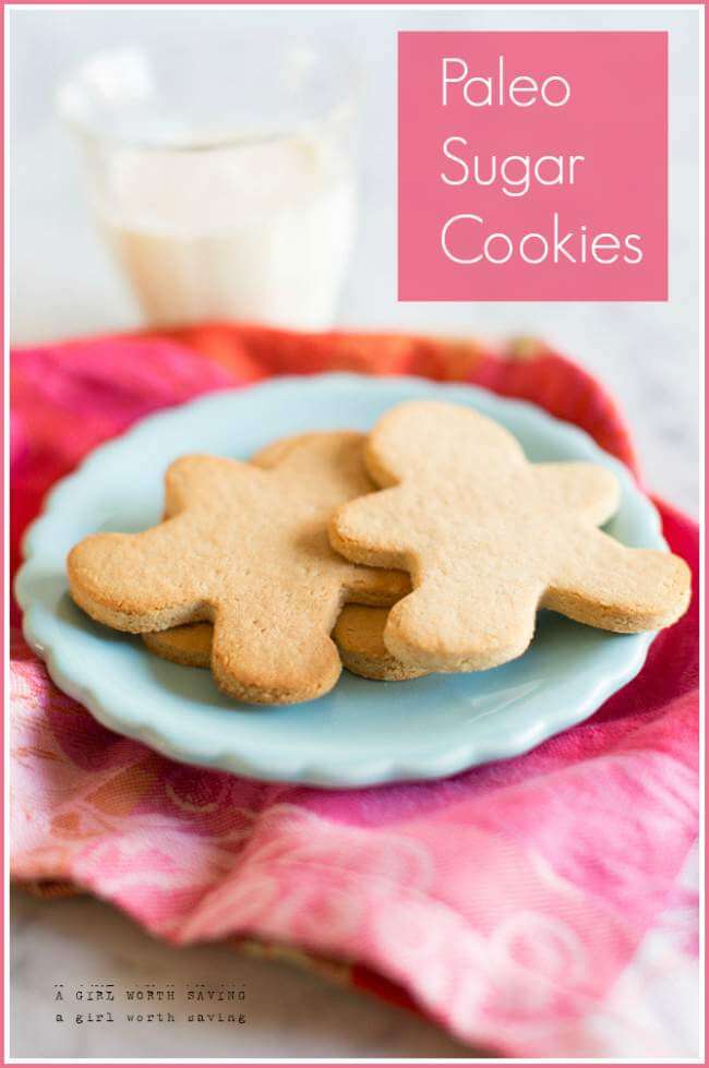 2 paleo sugar cookies on a blue plate