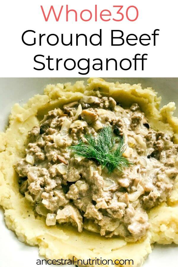 This easy ground beef stroganoff is a quick, cheap and easy weekight meal thanks to swapping steak for budget ground beef! Plus it's paleo, whole30 and low-carb - the perfect simple recipe for your healthy meal prep! #lowcarb #paleorecipes #ketorecipes #russianfood