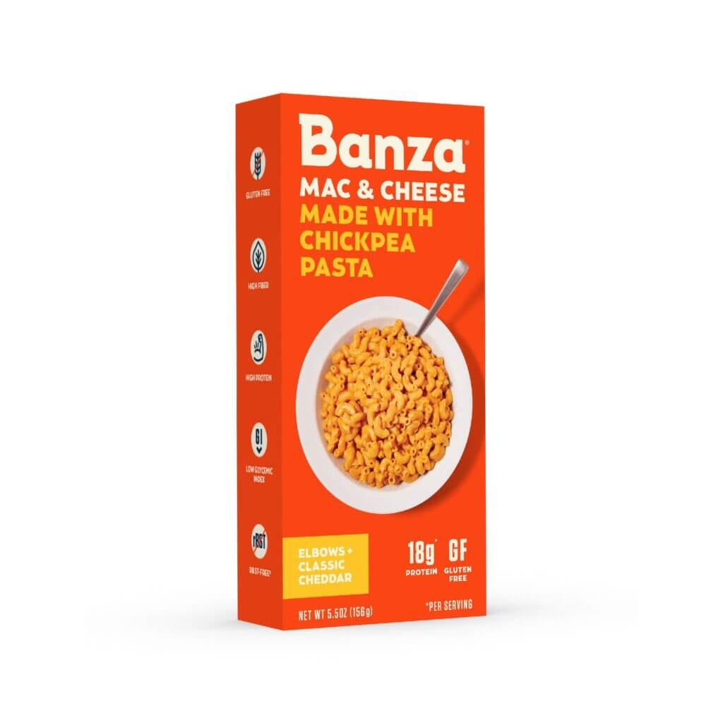 a box of Banza Mac and Cheese Gluten-free Chickpea Pasta