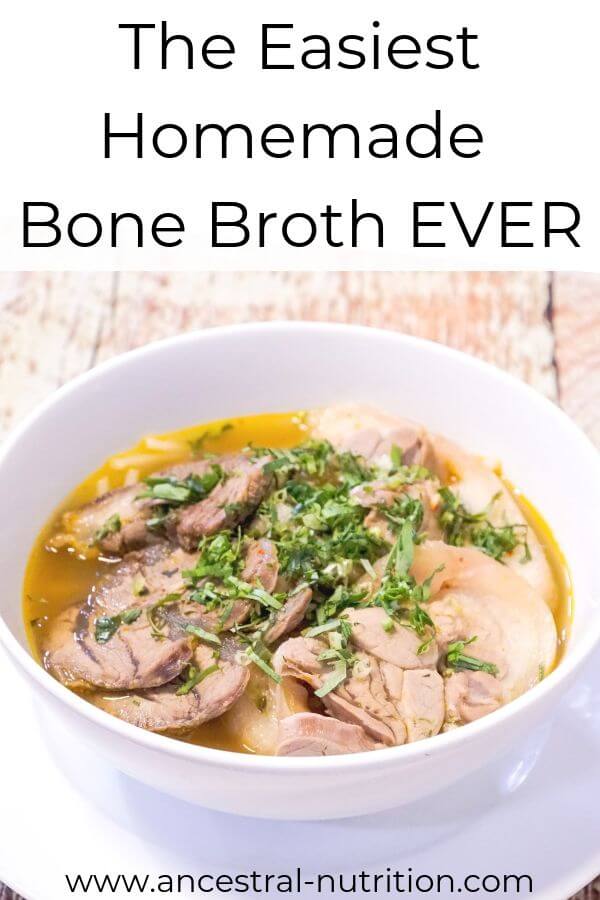 The easiest Bone Broth recipe EVER! Ditch the powder and learn how to make the best homemade bone broth at home as a drink or base for a soup #bonebroth, #cleaneating #healthyrecipes 