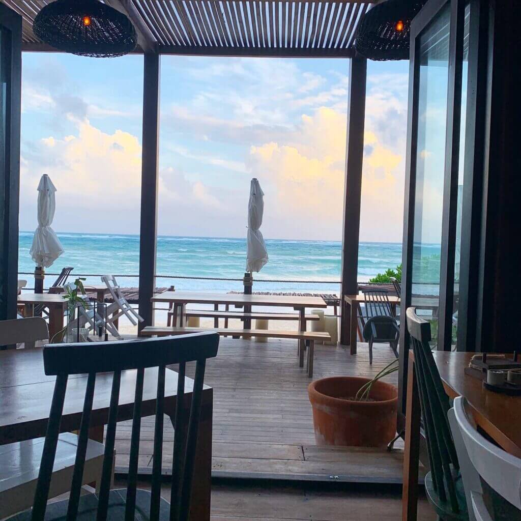 ocean view from the restaurant The Real Coconut in Tulum 