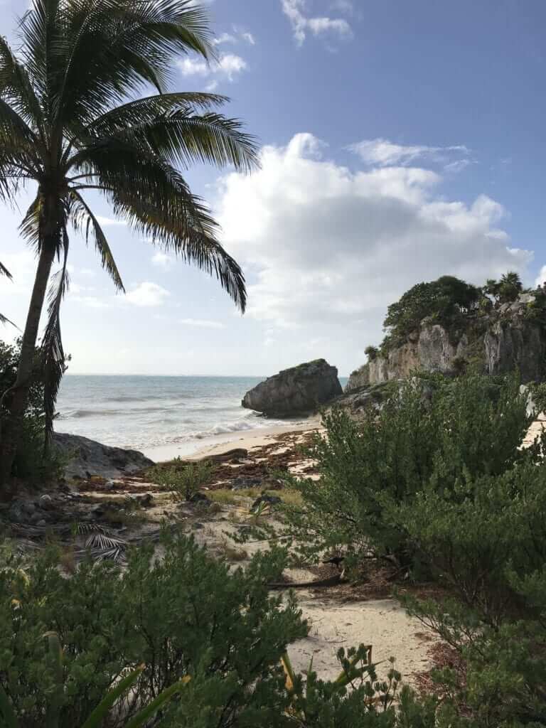 shot of Tulum Beach near the Mayan ruins 