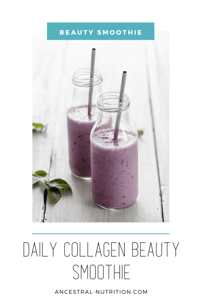 Make this daily collagen smoothie with berries, kale and chia seeds part of your beauty routine! A healthy, delicious and energizing way to start your morning. Loaded with nutrients that are great for your gut, skin, hair, joints and bones! #collagen #smoothie #naturalbeauty #skincare #smoothierecipes