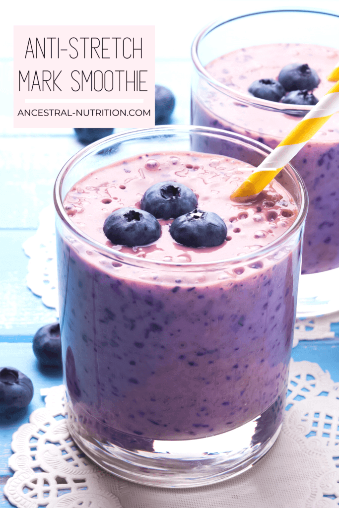 Want to learn how to prevent stretch marks? Start with diet and nutrition! I drank this anti-stretch mark smoothie daily for preventing stretch marks during pregnancy effectively. It works from the inside out to keep you and your skin happy, smoothie, wrinkle-free and healthy! #smoothierecipe #beauty #stretchmarks #easyrecipes #collagen
