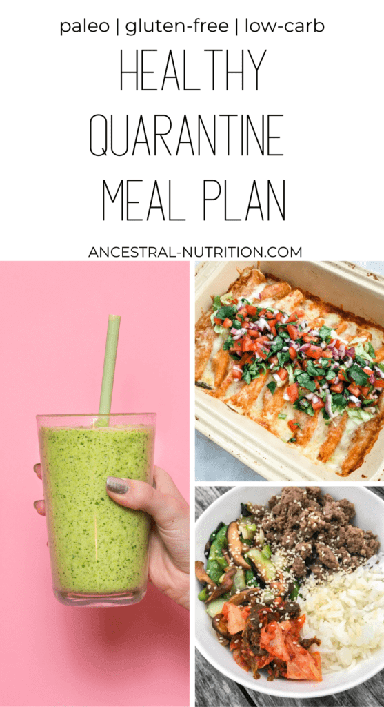 This quarantine is the perfect time to stay home, cook healthy meals and boost your immune system with nutritious food! Start with this healthy quarantine meal plan with recipe ideas for breakfast, lunch and dinner - all family friendly, low-carb, gluten-free and paleo #mealplan #diet #nutrition #quarantine #mealprep