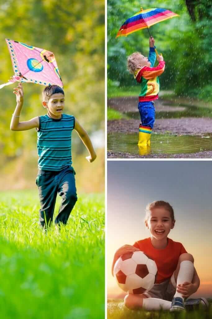 a picture collage of outdoor activities for kids 